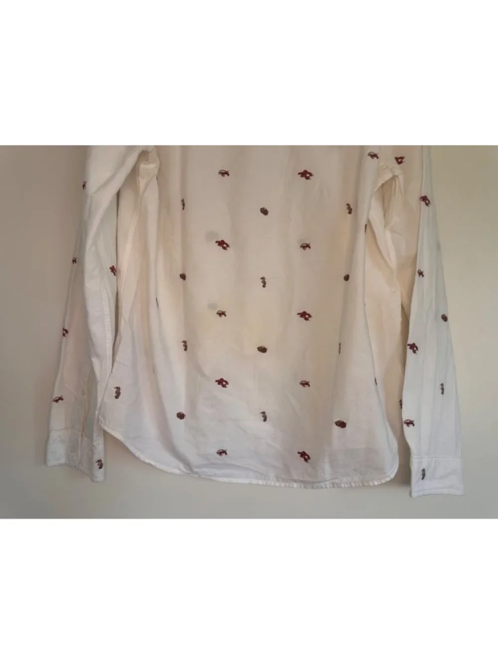J.Crew Oxford Lobster Embroidered Button Down Shirt Mens Large White Preppy